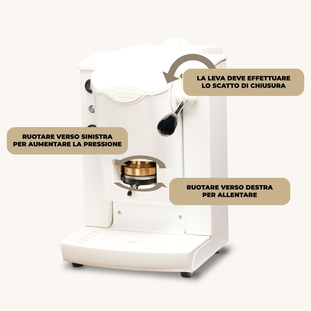 FABER COFFEE MACHINES | Modello Slot Plast | Macchina caffe a cialde ese 44mm | Colore Bianco plastiche Bianco | Pressacialda in ottone