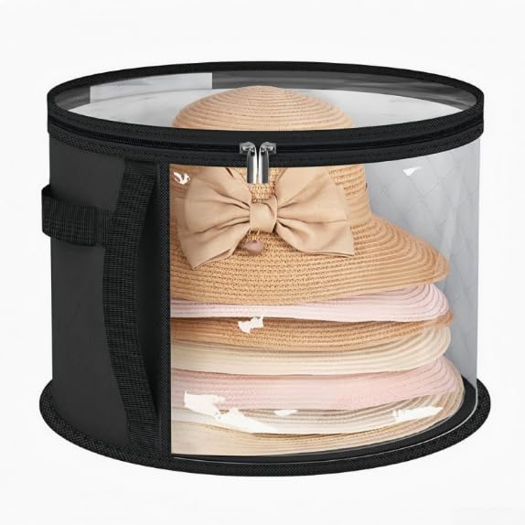 Transparent Oversized Hat Storage Bag for Men and Women, for heavy-duty Clear Box with Dual Zippers to Prevent Crushing, Foldable Travel Case for Cowboy Bucket Hats, Portable Organizer, Black