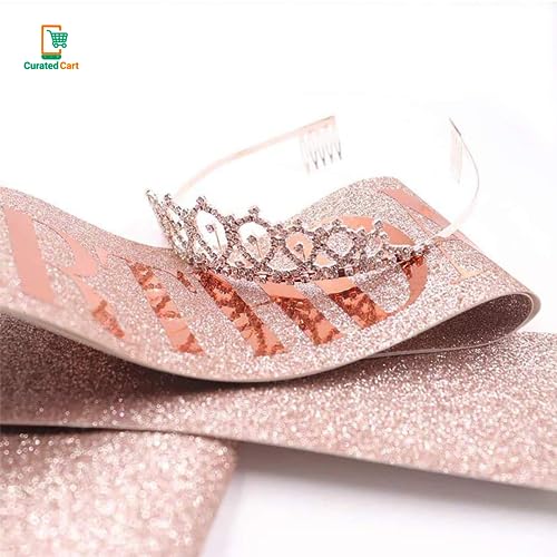 Image of Curated Cart Birthday Crown and Sash for Women Birthday Girl Sash & Rhinestone Tiara Set - Birthday Decorations Birthday Girl Crowns Tiaras for Women