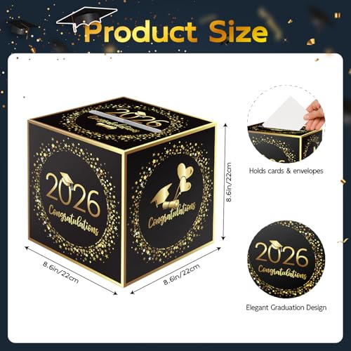 Image of 2026 Graduation Card Box Holder, Foldable Grad Congrat Decoration Box for Boys Girls Men Women Graduation Party Celebration Black