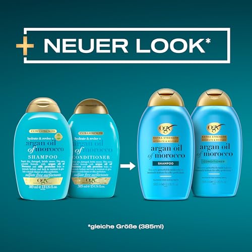 OGX Hydrate und Revive Argan Oil of Morocco Shampoo Haarpflege Shampoo feuchtigkeitsspendend mit Arganöl für trockenes, sprödes Haar, 385ml