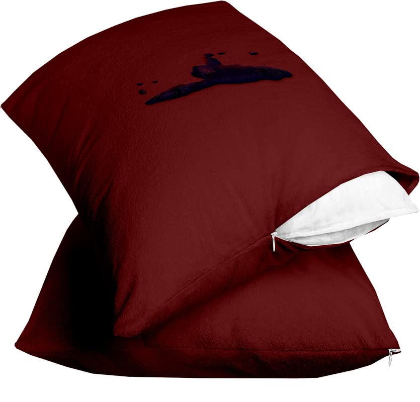 Image of Waterproof Zippered Pillow Encasement - Marron Pillow Protectors Terry Cotton - 17 x 27 Inch