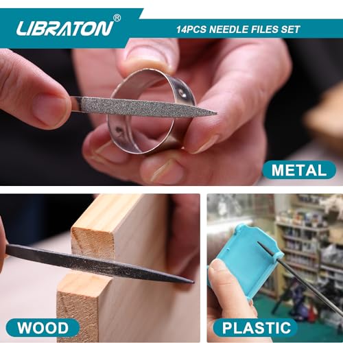 Libraton Needle File Set, Diamond Needle File Set, 14PCS Small File Set, 6 Diamond Files & 6 Carbon Steel Files with Wire Cutter, Steel Brush, Carry Bag, Jeweler File Tools for Soft Metal,Wood,Model by LIBRATON - Image 7