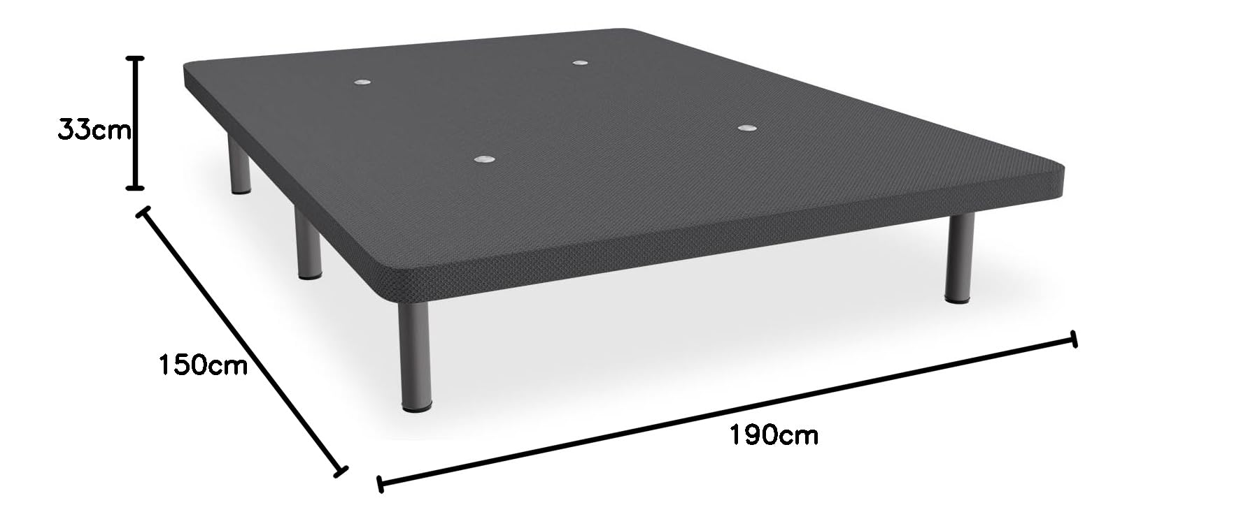 Duérmete Online - Base Tapizada Reforzada para Cama, Estabilidad y Resistencia con 5 Barras Transversales y 6 Patas metálicas roscadas de 25cm, 150 x 190, Gris Oscuro