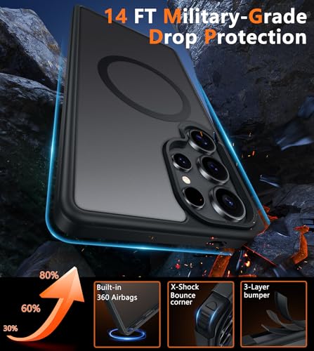 Image of FNTCASE for Samsung Galaxy S25-Ultra Case: Magnetic Matte Military Grade Drop Protection Translucent Cell Phone Cover - Slim Rugged Durable Shockproof Protective Phonecase - 6.9 inches (Black)