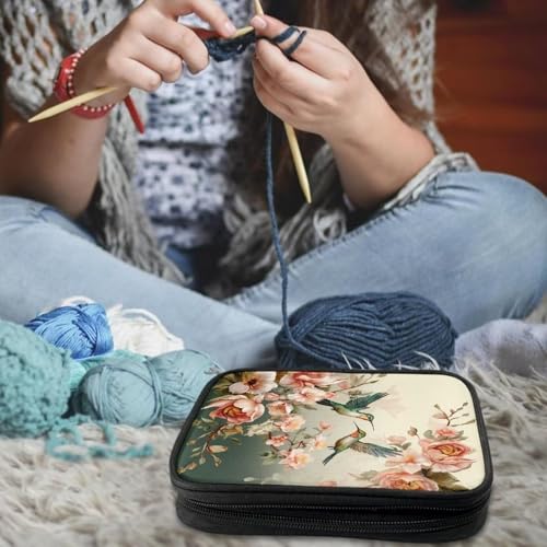 Image of Crochet Hook Case Hummingbird Crochet Hook Holder Portable Crochet Hook Storage Bag with Web Pockets Suitable for Crochet Needles /Knitting Accessories