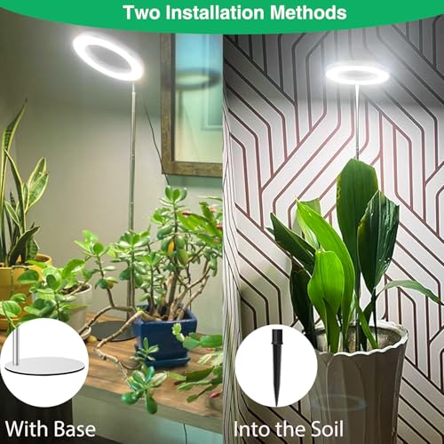 Image of Aokrean 6.3in Halo Grow Lights for Indoor Plants, Full Spectrum with Base | 80 LEDs White 1-Pack, 2 Installation Ways, 9.8-37.4 in Height Adjustable, 3 Lighting Modes, Timer 6 /12 /16Hrs, 5 Brightness