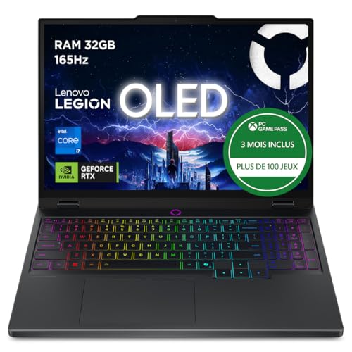 Lenovo Legion 5 15IRX10 - Ordinateur Portable 15.1'' OLED WQXGA (Intel Core i7-13650HX, RAM 32Go, SSD 1To, NVIDIA RTX 5070 8GB, Windows 11) Clavier rétroéclairé AZERTY Français - Noir