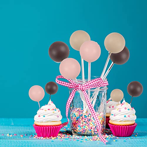 Gyufise 30Pcs Mini Balloon Cake Topper Brown Foam Ball Cake Topper Decorations Faux Pearl Balls Diy Cake Insert Topper Baking Decoration For Wedding Baby Shower Girls Boys Birthday Party Supplies #TOP4
