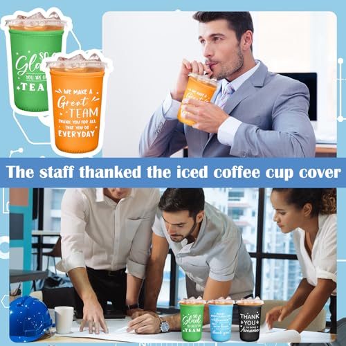 SiliFine 24 Pcs Employee Appreciation Gifts Bulk Iced Coffee Sleeve Bulk for Iced & Hot Drinks Cold Beverage Cooler Thank You Present for Staff Coworker(Light Color)