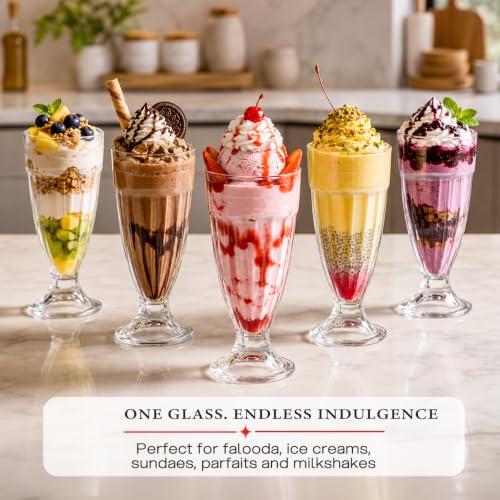 Image of CELLO Falooda Glass Set of 2 Pcs 300ml, Transparent | Freezer & Fridge Safe, Leadfree Dishwasher Safe Toughened Crystal Clear Glasses Set for Drinking Juice Milkshake Cocktail Mocktail Coldrinks Soda