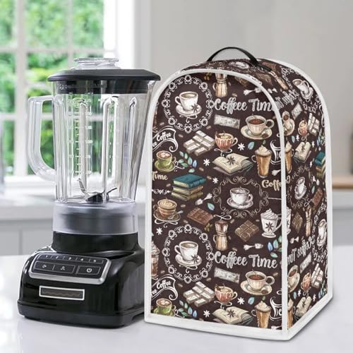 Image of Talayituse Coffee Chocolate Book Print Blender Dust Cover with Handle, Stand Mixer or Coffee Maker Appliance Covers Anti Fingerprint Dust Proof Stain Resistant Blender Cover for Home Kitchen