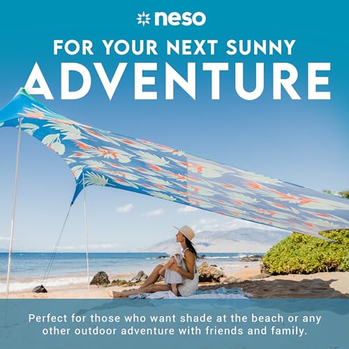 Image of Neso Gigante Portable Beach Tent Sun Shelter - Lightweight Beach Shade Canopy - Easy Setup for Family Outings - Patented Reinforced Corners - UPF 50+ - 8ft Tall, 11 x 11ft - Tropical Floral