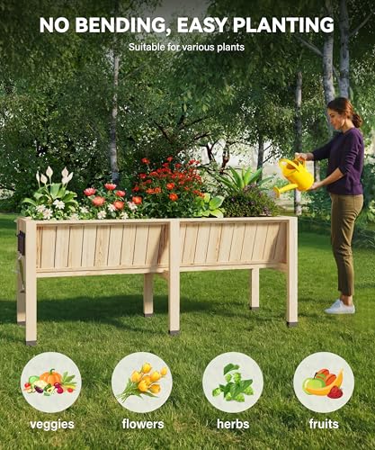 45x23x30 Inch Raised Garden Bed With Leg For Outdoor Growing Vegetables and Herbs, 6X2X2.5 Ft Elevated Wood Planter Box Stand With Hooks for Backyard, Patio, Balcony w/Non-Woven Liner, 13.7In Depth