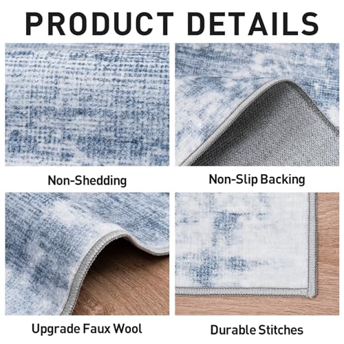 10x14 Area Rugs Washable Rug: Modern Abstract Living Room Rug Soft Anti-Skid Thin Carpet Indoor Floor Non-Shedding Carpets for Bedroom Dining Room Farmhouse Nursery Home Office Blue White
