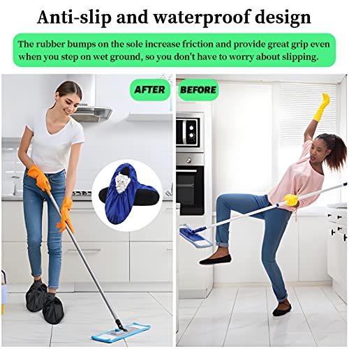 Couvre-Chaussures Réutilisables 8 Paires Surchaussures Lavable Couvre Chaussures Impermeable Antidérapant Poussière pour Maison pour Protection de Sol pour Tapis de Ménage EU 36-44 (Bleu, Noir) – vue 3