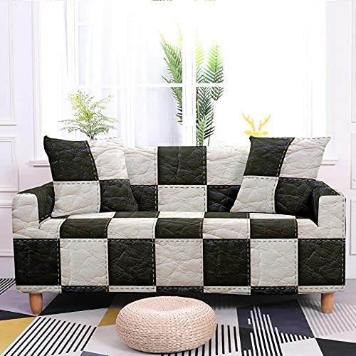 FANSU Housse de Canapé Extensible 1/2/3/4 Places avec Accoudoirs, Impression Plaid Patchwork 3D Revêtement de Canapé Elastique Couverture de Sofa Protection de...