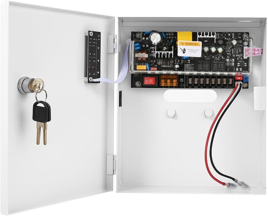 12V 5A Access Control Power Supply Box – Regulated DC Converter with Metal Enclosure, AC 110V–240V Input, Short-Circuit Protection, Battery Backup Link, for Door Lock, Entry & Security Systems