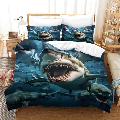 Parure de lit requin 3D housse couette 135x200 microfibre respirante