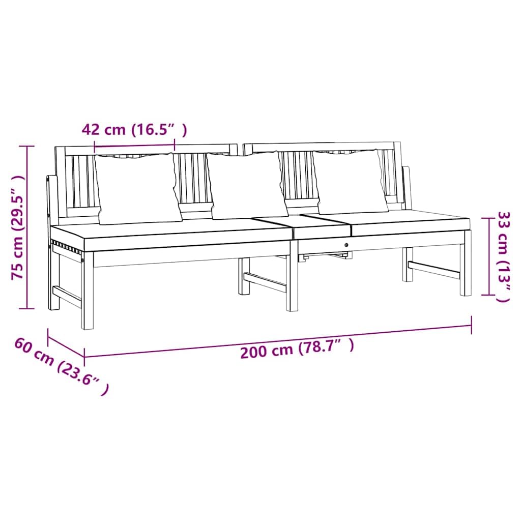 Sofá Cama Madera Acacia Gris 200x60x75 cm