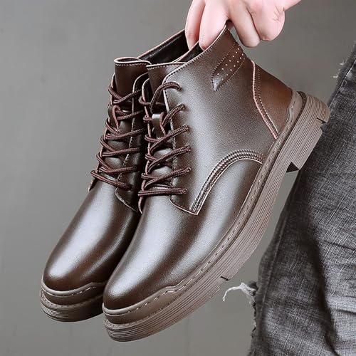 Men's Winter High-Top Leather Booties With Fleece, Water-Resistant & Breathable, Comfortable Dress Casual Shoes For Men, Ideal For Office Business Casual4