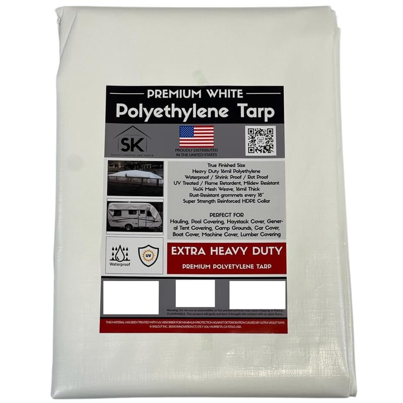 White Extra Heavy Duty 16 Mil Poly Tarp Canopy/Cover/Industrial/Agricultural 7x12