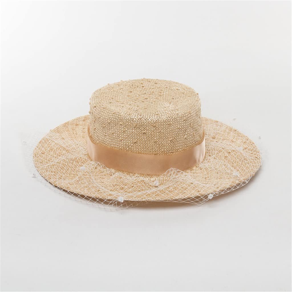 Chapeau de paille à pois chapeau de soleil à large bord plat et haut chapeau d'été extérieur