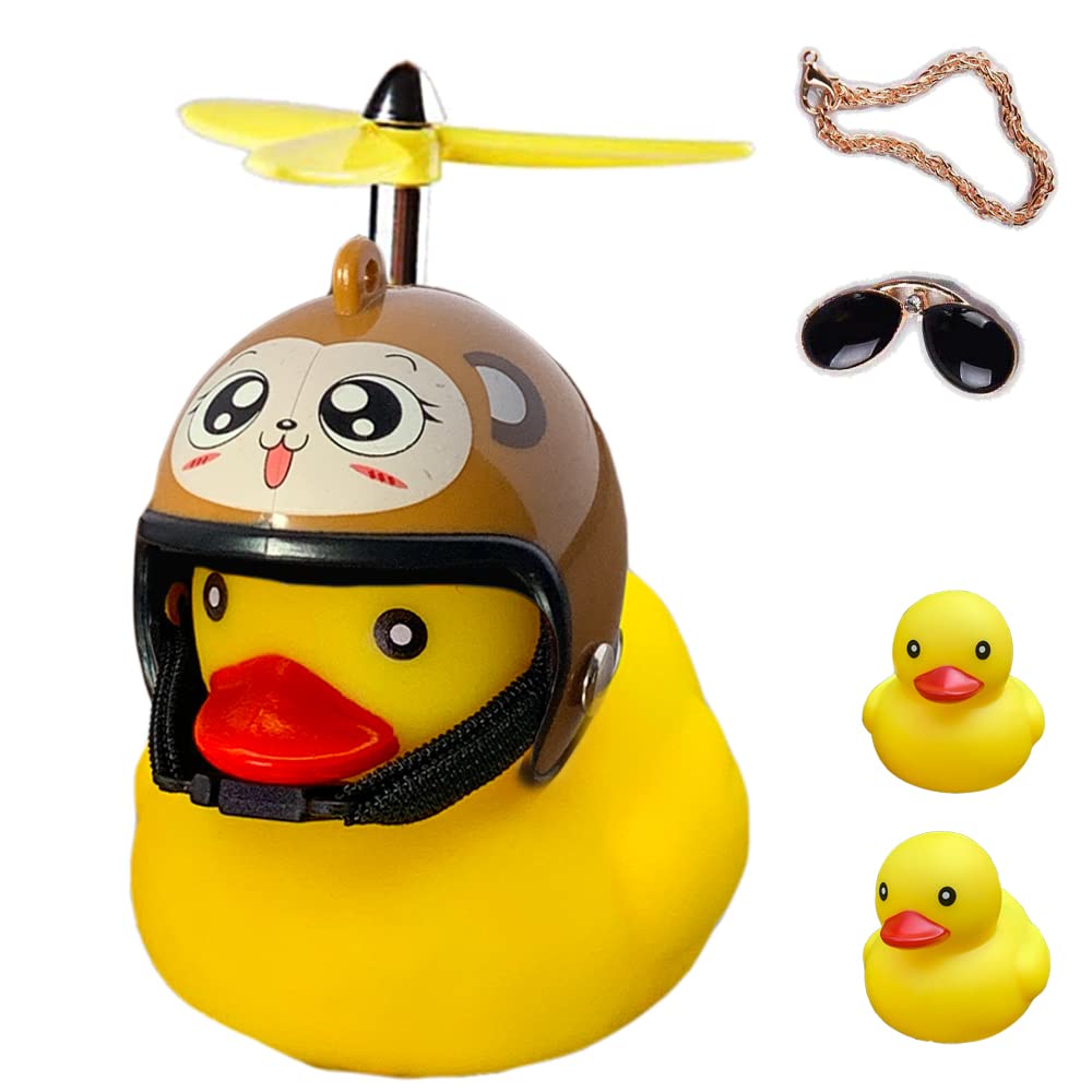 ACEDOAMARE Duck Bike Bell, Cute Rubber Yellow Duck Bicycle Accessories with LED Light Propeller Helmet Squeeze Horns for Cycling Motorcycle Car Handlebar Bicycle (Happy Monkey)