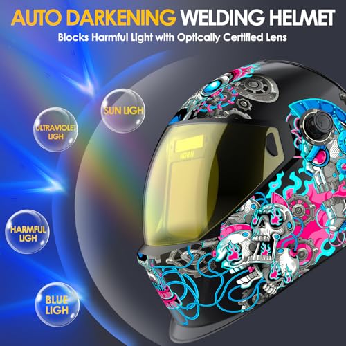 Image of Welding Helmet Auto Darkening True Color Large Viewing, Welding Hood Solar /Rechargeable Battery Powered, Wide Shade 4 /5-13 with 4 Arc Sensor, Optical Clarity Welding Mask for TIG MIG ARC Grind