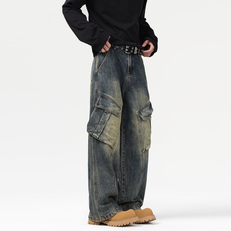 Men's Jeans Printed Spliced Multi-Pocket Summer Denim Trousers3