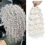 Ocean Wave Crochet Hair 14 Inch 8 packs Deep Wave Crochet Hair Synthetic Curly Crochet Braiding Hair for Black Women (14 Inch, 8 packs, White)