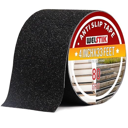 WELSTIK Heavy Duty Anti SlipTraction Tape,Grip Tape Grit Non Slip for Stairs,Outdoor/Indoor, Non Skid Treads,(4" Width x 33' Long,Black)