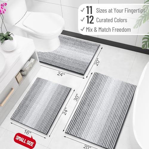 Image of OLANLY Bathroom Runner Rugs 59x24, Extra Soft Absorbent Chenille Striped Bath Rugs, Rubber Backing, Machine Wash Dry, Long Bath Mats for Bathroom, Tub, Shower, Home Decor Accessories, Grey