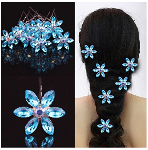 ThyWay Set of 10 Blue Crystal Flower Hair Coil Twister Spiral Pins Bridal Wedding Hair Accessory With Rhinestone Center …