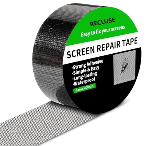 RECLUSE 5cmx200cm Window Screen Repair Tape,3 Layer Strong Adhesive & Waterproof Fiberglass Covering Wire Mesh Repair for Window Screen Mesh Tears Holes Repair, Anti-Mosquito Black