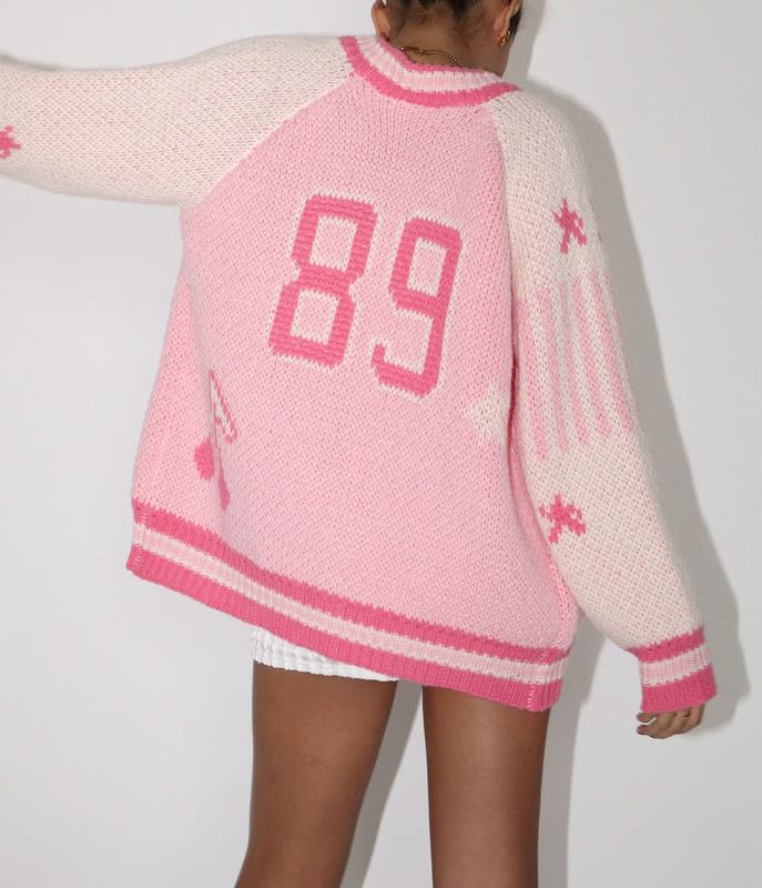 Women Knit Varsity Jacket Oversized Zipper Long Sleeve Letter Print Cardigan Sweater Y2k E-Girls Coats Outerwear2