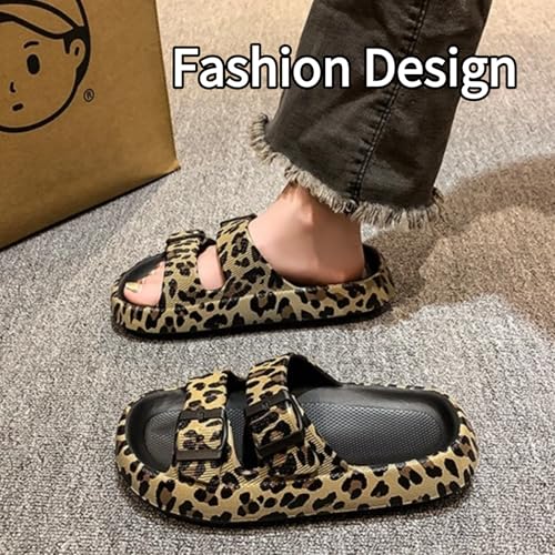 Women's Leopard Print Double Buckle Cloud Slides Open Toe Thick Sole EVA Pillow Slippers for Indoor & Outdoor2