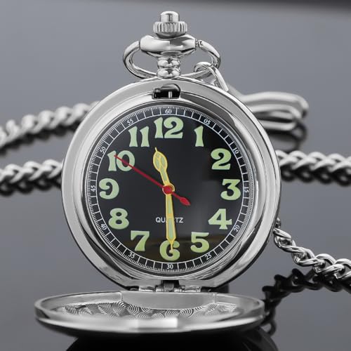 Image of Tiong Smooth Pocket Watches Quartz Arabic Numerals Men Pocket Watch with Chain&Box