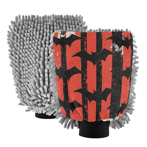 Black Bats Red and Black Striped Car Wash Mit Scratch-Free Wash Mitts for Cars Washing Mitts for Auto