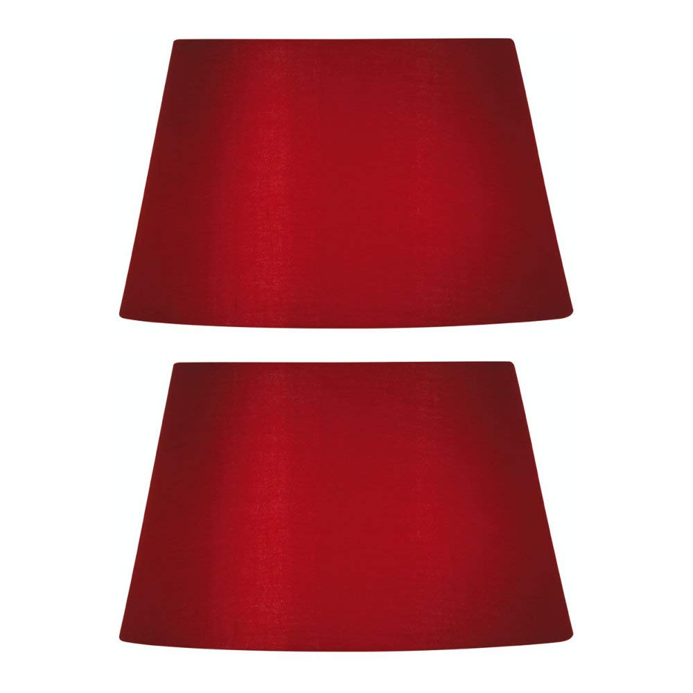 2 Pack - Red 12" Cotton Drum Vintage Tapered Fabric Lampshade with Reversible Gimble & Shade Reducing Ring to Fit All Types of Lampholders - Sold in Pairs