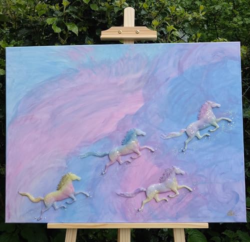 Toile peinte à la main chevaux nuages - Tableau artistique unique pour salon