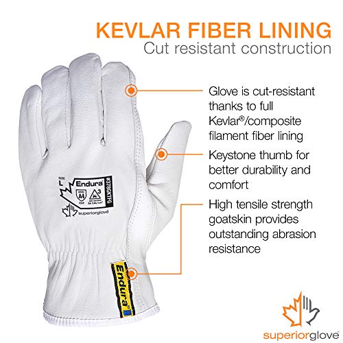 Superior Goatskin Leather Work Gloves – Kevlar Lined Cut Resistant, Arc Flash Safety Work Gloves (Endura-378GKTFG) X-Small