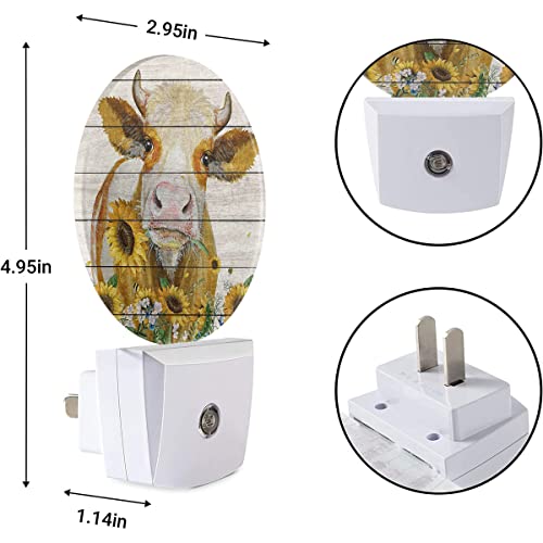 Image of EKOBLA Rustic Farmhouse Night Light, Cattle Yellow Sunflower Night Lights Plug Into Wall with Dusk to Dawn Light Sensors, Warm Nightlights for Bedroom, Hallway, Kitchen