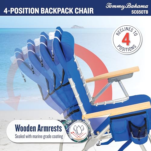 Image of Tommy Bahama Hi-Boy 17 inch Seat Height 4-Position Lace-Up Suspension Folding Beach Backpack Chair, 2-Pack, Stripe