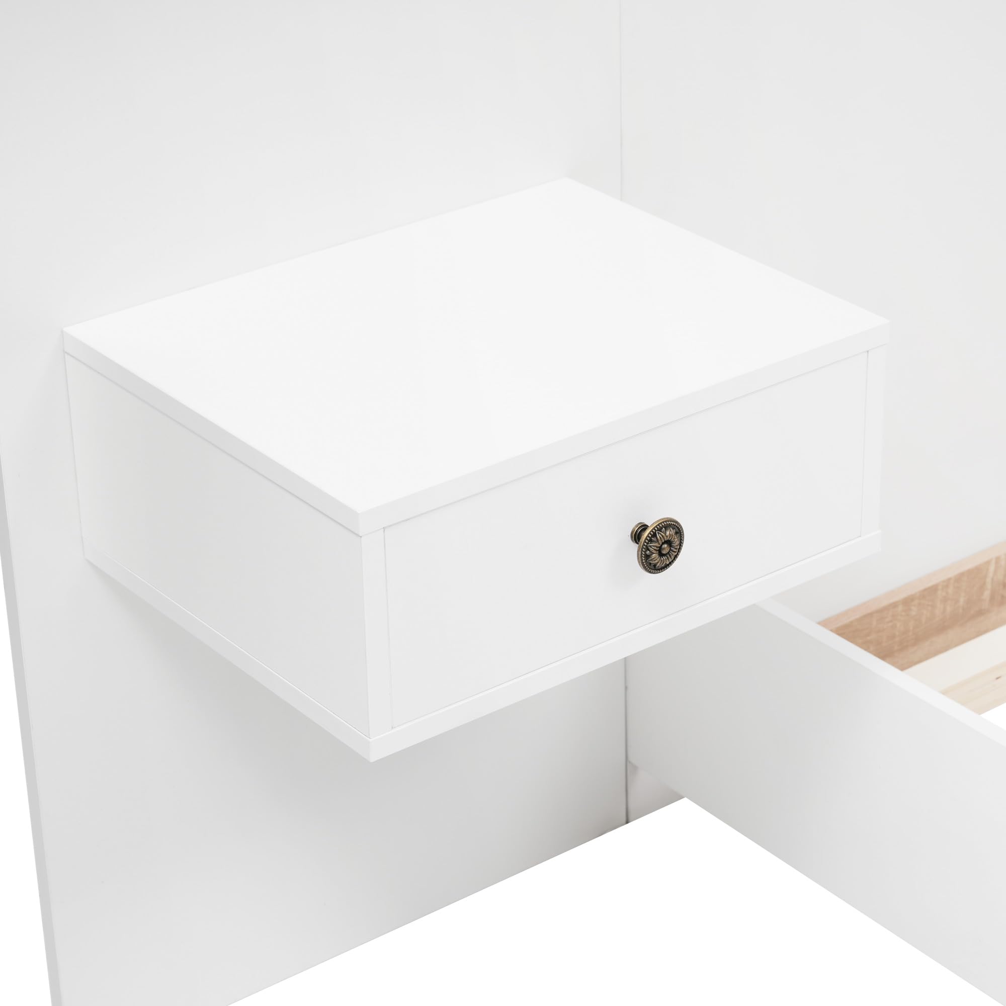 Dolamaní Dormitorio Juego completo 180 x 200 cm, cama doble con 2 mesitas de noche, cama de madera con cabecero y marco de cama, con 2 cajones, blanco (doble*180, con mesita de noche)