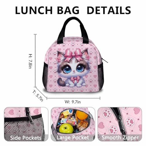 Girls Backpacks, Cat Backpack for Girls, Cat Gift for Kids, Set of 3 17 Inch Casual Elementary Kindergarten Bookbag Matching Combo for Travel School Outdoor3