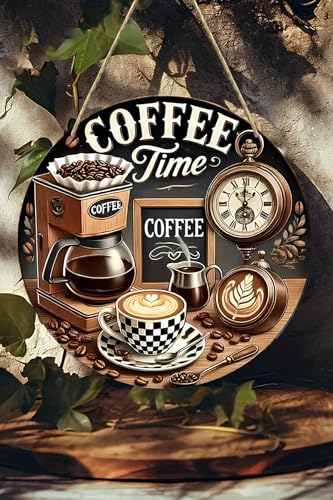 Mdf Kapı Panosu, Coffee Time Yazılı, 20 cm, Vintage Kahve Köşesi Dekoru, KS002
