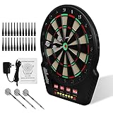 Elektronische Dartscheibe mit 6 Dartpfeil, Elektronisches Elektronik Dartboard, Dart Scheibe mit 27 Spielen und über 243 Varianten,Dart für 1 bis 16 Spieler, für Partys und Spieleabende