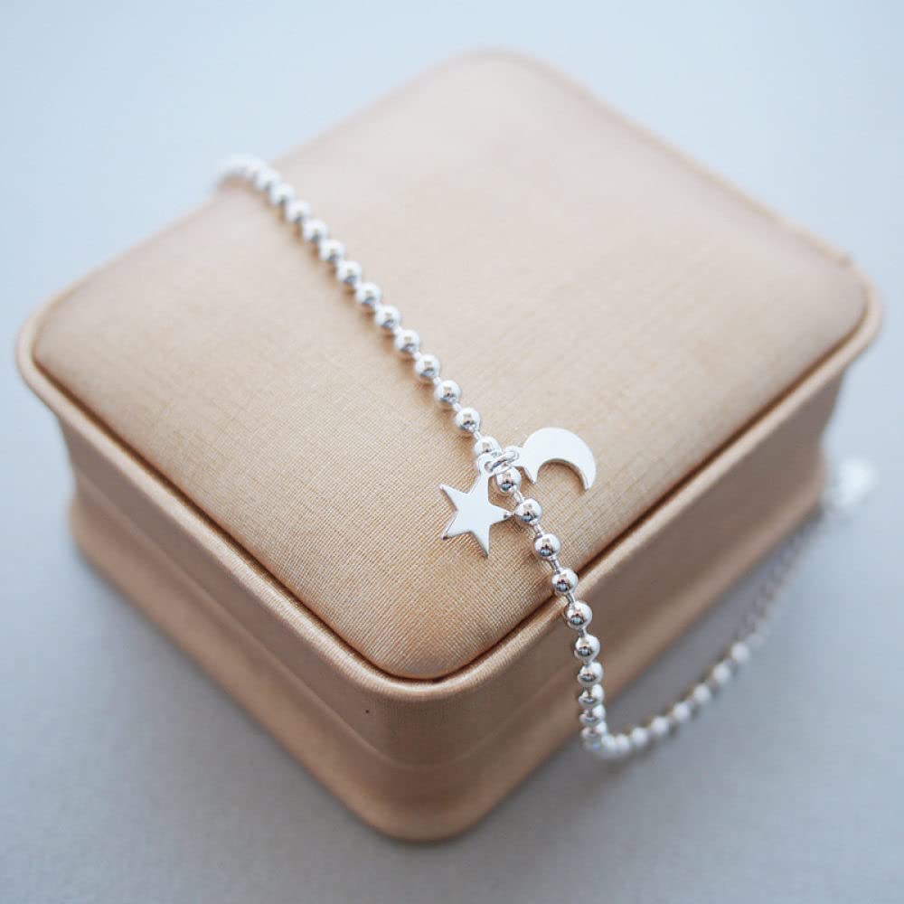 Silber Armband Damen 925,Sterling Silber Verstellbares Armband Runde Perlen Kette Sterne Freundschaftsarmbänder Geschenk S925 Silberschmuck Für Frauen Freundin Ehefrau