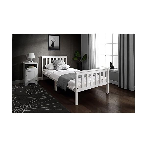 Single 3ft Wooden Bed Frame in WHITE & PINE Solid European Wood for Adult Kids Child or Children - Image 3
